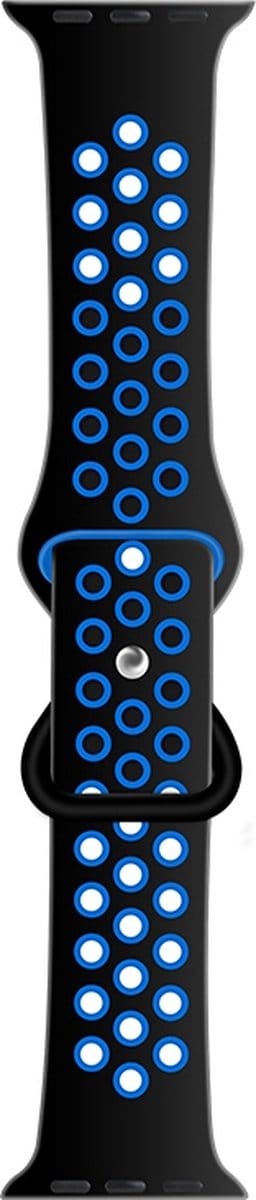 Siliconen bandje - geschikt voor Apple Watch 1/2/3/4/5/6/7/8/9/10/11/ SE (1,2,3) met maat 38 mm / 40 mm / 41 mm en 42 mm (Watch 10/11) - zwart-blauw