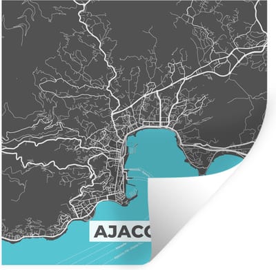 Muurstickers - Sticker Folie - Ajaccio - Frankrijk - Stadskaart - Kaart - Plattegrond - Corsica - 100x100 cm - Plakfolie - Muurstickers Kinderkamer - Zelfklevend Behang XXL - Zelfklevend behangpapier - Stickerfolie