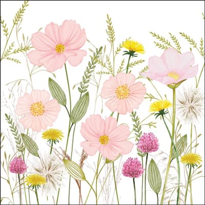 Ambiente Servetten 33 x 33 cm, Pastel Bloemen Wit, FSC Mix, Papieren Servetten, 20 Stuks