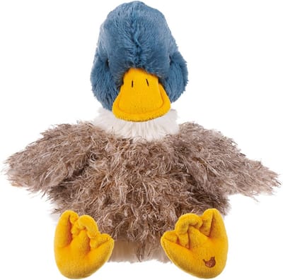 Knuffel eendje pluche dier met geborduurd winterkoninkje