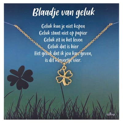 Bixorp Luck Klavertje Vier Cadeau Ketting - "Blaadje van Geluk" - Goud Verguld - 38+8cm