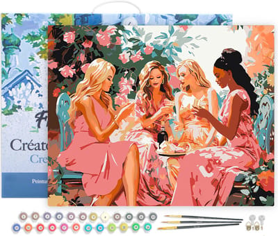 Figured'Art Schilderen op Nummer Volwassenen met lijst Toast van de Divas in de Tuin- Handwerk acrylverf Kit DIY Compleet - 40x50cm Canvas al ingelijst