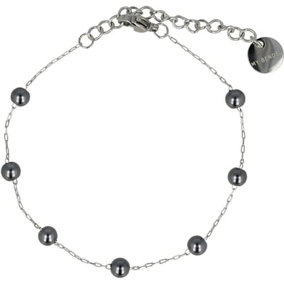 My Bendel - Fijne Schakelarmband Zilverkleurig met Zwarte Parel - Zilverkleurige Armband met Zwarte Parels - Mysterieus Design - met Luxe Cadeauverpakking | Sieraden Voor Dames
