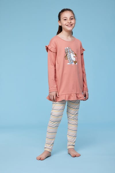 Woody pyjama meisjes/dames - oudroze - haas - 232-10-TUL-S/443 - maat 164