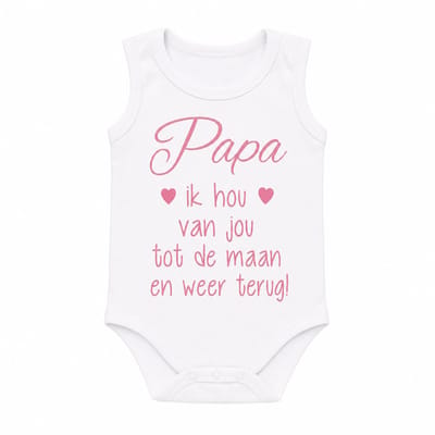 Baby Rompertje meisje Papa ik hou van jou tot de maan en weer terug | mouwloos | wit met roze | maat 86/92 | eerste vaderdag mooiste cadeau tekst kind cadeautje liefste lief beste held superman leukste mijn is de allerbeste best allerliefste