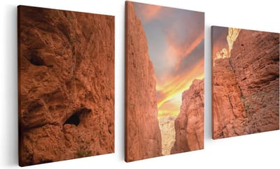 Artaza Canvas Schilderij Drieluik Todghakloof Rivier in Atlas, Marokko - 120x60 - Foto Op Canvas - Canvas Print