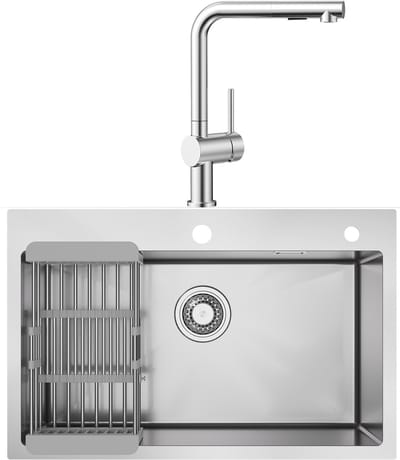 CECIPA max Spoelbak 70x45cm - Spoelbak Keuken Met Uittrekbare Uitloop Keukenkraan - Enkele spoelbak - Geborstelde Wasbak Keuken - Spoelbak Met Sifon en Afvoerzeefje