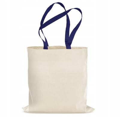 Ecru Katoenen Boodschappentas 38x42cm met Navy Handvatten - 280g
