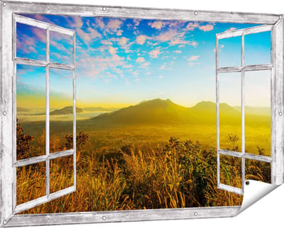 Gards Tuinposter Doorkijk Bergen met Mist in Thailand - 150x100 cm - Tuindoek - Tuindecoratie - Wanddecoratie buiten - Tuinschilderij