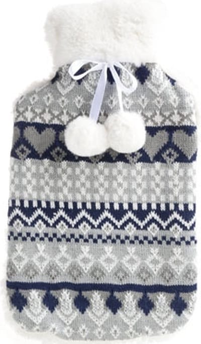 Cosy & Trendy Warmwaterkruik - 2L - 20 x 34 cm - blauw/wit - met hoes - kruik - winter print - bedkruik