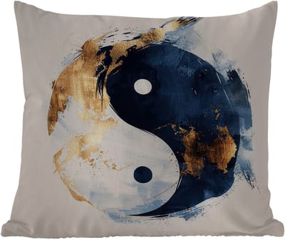 Tuinkussen - Yin Yang - Abstract - Zwart - Wit - Goud - 40x40 cm - Weerbestendig
