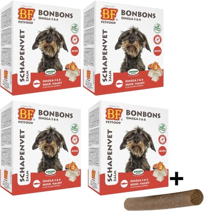BF Petfood Schapenvet Bonbons Mini Zalm & Fricandel | Graanvrij, Omega 3 & 6