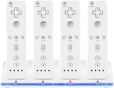 OmGoods - Dailygoody - Wii-controller laadstation - 4-in-1 oplaadstation - met led-indicatoren - geschikt voor 4 controllers - oplaadbare batterijen - ideaal vo...