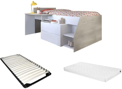 Vente-unique Combinatiebed hout natuurlijk licht 90 x 190