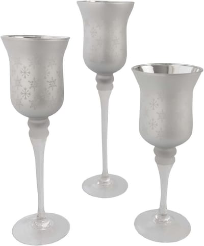 Set van 3 Luxe Glazen Kandelaren Zilverkleurige Binnenkant Mat Buitenafwerking