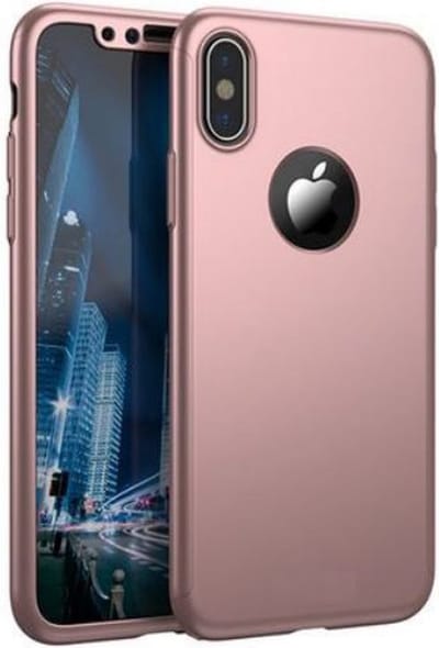 360 bescherming harde hoes + gehard glas voor iPhone XS Roze