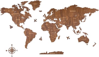 Goodivery ® Unieke Houten Wereldkaart Wanddecoratie voor Woonkamer, Kantoor en Slaapkamer
