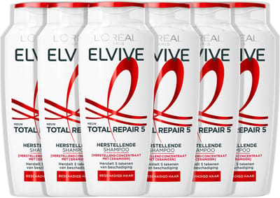 L'Oréal Paris Elvive Total Repair 5 Shampoo - Haarverzorging voor beschadigd haar - Herstellend concentraat met ceramiden - Shampoo Voordeelverpakking - 6x 250ML