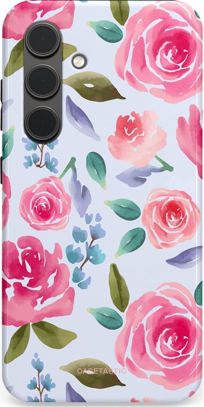 Casetastic hoesje geschikt voor Samsung Galaxy S24 - Dubbellaagse bescherming - Aquarel Bloemendroom - Fashion Case - Lichtblauw Lichtroze