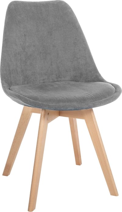 CLP Linares Eetkamerstoel - Design Keukenstoel - Scandinavisch Kuipstoel - Houten Poten Ribstof/grijs