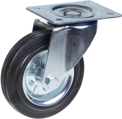 160 mm (6") rubberen zwenkwiel, draaibaar, met een draagvermogen van 600 kg, set van 4