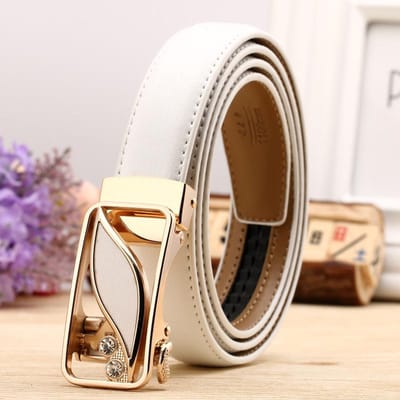 Dames Echte Leren Riem Casual en Veelzijdig Dubbelzijdig Twee Laags Rundleer Lychee Patroon Automatische Gesp Riem 100-125cm brown