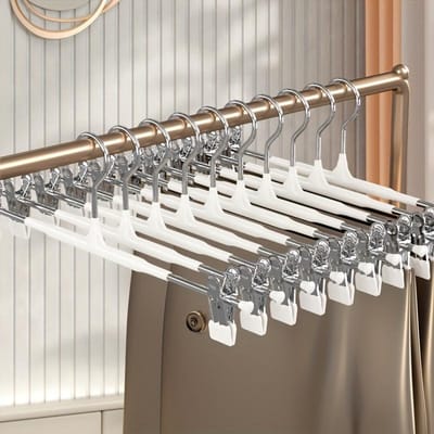 10 stuks Broekklem uitschuifbaar garderobe huishouden spoorloos JK hanger kledinghanger collectie roestvrij staal rokclip droogclip wit