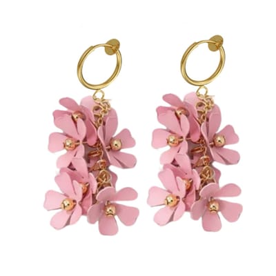 Klem oorbellen -Bloemen -roze -goudkleurig- geen gaatje- Charme Bijoux