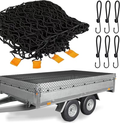 Fijne Mesh Trailer Net van 1.5 x 2.20 m voor Lastbeveiliging met 6 Bevestigingsgespen, Beschermnet voor het Beveiligen van Goederen en Deknet voor Aanhangers, Zwart