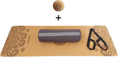 Samarali Grijs Yin Yoga Set Sun - Kurk Mat, Bolster & Massagebal - Ideaal voor Yoga Liefhebbers