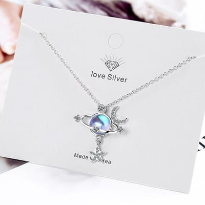 Trend Sterren Maan Planeet Heelal Eenvoudig Schattig 925 Sterling Zilver Sleutelbeenkettinkje Dames Hanger Ketting collares choker SNE464 gray