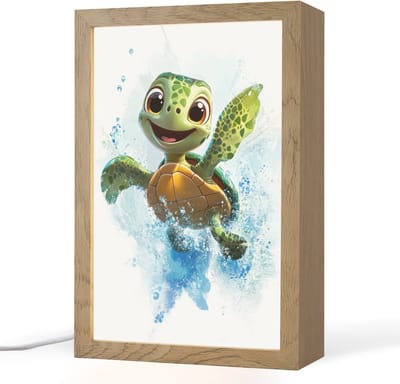 Nachtlampje 20x30 cm - Kinder lampje - Schildpad - Cartoon - Water - Groen - Tafellamp kinderkamer - Slaapkamer lamp - Bedlamp kinderen - Kinderlampje stopcontact - Wandlamp babykamer - Nachtlampjes