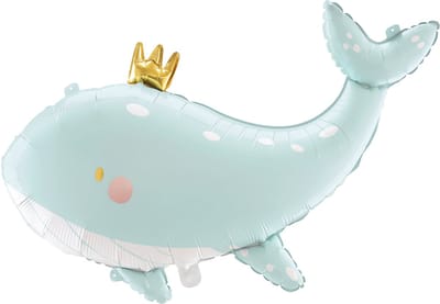 PARTYDECO - Hemelsblauwe walvis aluminium ballon 78 x 50 cm met gouden kroon