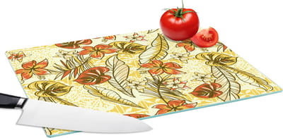 Glazen Snijplank - 39x28 - Vintage - Bloemen - Bladeren - Hawaii - Patroon - Snijplanken Glas