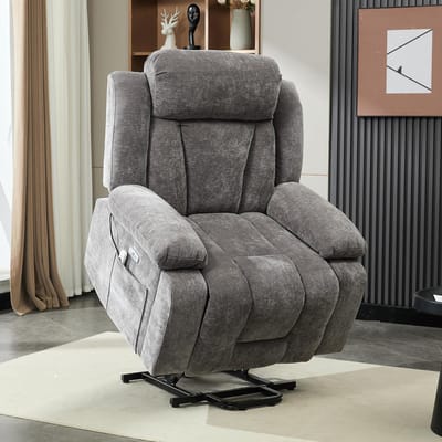 BLACKCOLORS Elektrische massagestoel 95*94*107 cm, relaxstoel met 8-puntsmassage en verwarmingsfunctie, tv-stoel met heffunctie, stoffen bank met opbergvak en zijvakken, en USB, grijs