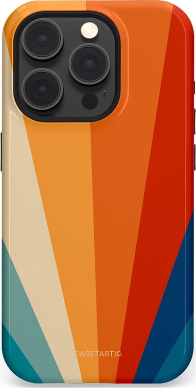 Casetastic hoesje geschikt voor Apple iPhone 15 Pro - MagSafe - Dubbellaagse bescherming - Retro straal - Fashion Case - Oranje Okergeel Petrol Rood