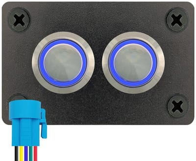 ProRide Metalen Drukschakelaars ON-OFF 220V - 16mm - Tweevoudig inbouwpaneel - IP67 - LED indicatie Blauw