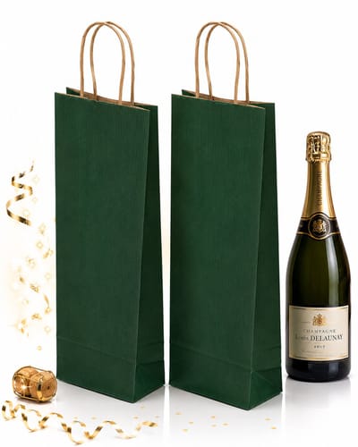 25 x Wijntas 14+8x39cm voor 1 Fles groen /Flestas papier / Cadeauverpakking /draagtas voor Fles/wijn / Fleszak · Fles zak /