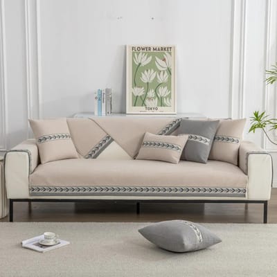 Coussin de Canapé Chenille Lignes de Fleurs Coussin Universel Quatre Saisons Simple Moderne Antidérapant Housse de Canapé en Cuir Housse Tissu Serviette 70x70cm 1pcs