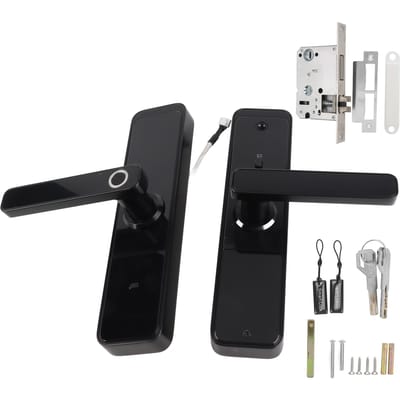 Serrure de porte intelligente, carte IC, mot de passe, contrôle de déverrouillage par empreinte digitale, avec 2 clés, pour le bureau et la maison black
