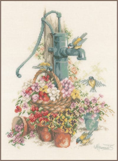 Lanarte Borduurpakket - Borduurset - Borduurpakket volwassenen - Telpakket kit - 29 x 38cm - Aan de waterpomp - PN-0007958