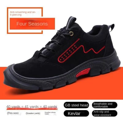 Chaussures de Protection du Travail pour Hommes Anti-Écrasement et Anti-Pénétration Quatre Saisons Cuir Suédé Vache Chaussures de Travail 46