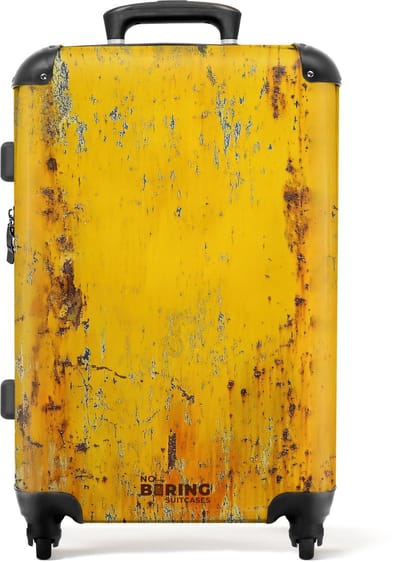 NoBoringSuitcases.com® - Koffer groot - Rolkoffer lichtgewicht - Gele metalen ondergrond - Vakantie reiskoffer met 4 wielen - Grote trolley XL - Travel suitcase large - 20 kg bagage - Ruimbagage medium met TSA slot