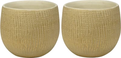 Ter Steege Plantenpot - Set van 2x stuks - moderne look - beige - 15 x 13 cm - bloempot