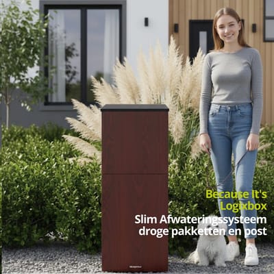 Logixbox - Pakketbrievenbus - Trendybox Wood - Hoge kwaliteit - 1.0 mm Staal - Vrijstaand met Achteruitname - Zwart -- GEEN Bouwpakket --