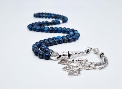Handgemaakte tesbih "Tasbih" natuursteen " Blauwe harmonie" - Aantal kralen 99 - Diameter kralen 8MM - met metaal tassel "Turkiye" - Een mooi cadeau-idee
