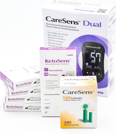 CareSens Dual glucose en ketonen startset, (voordeelpakket) incl. 50 KetoSens Ketonen strips en 100 lancetten
