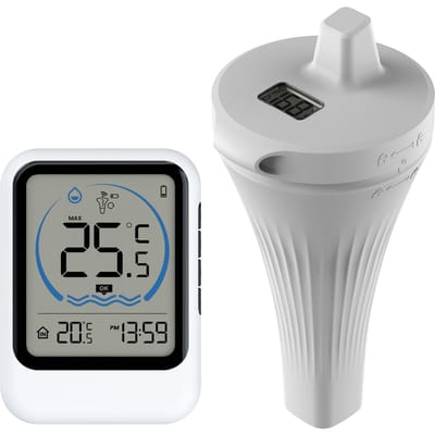 Thermomètre de piscine numérique LCD sans fil Horloge flottante pour étang de baignade Baignoire Aquarium Réservoir Moniteur de température de l'eau blanc