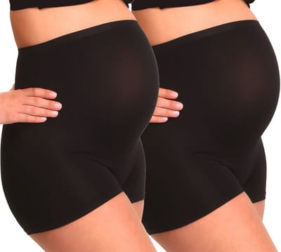 Mamsy - 2-Pack Seamless zwangerschaps Boxershort met shapewear effect - Zwart- XS/S