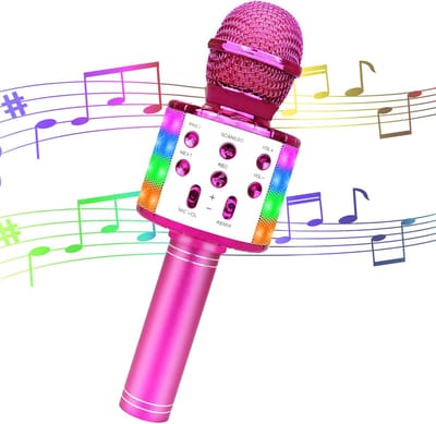 Karaoke Microfoon - Draadloze Zang Microfoon - Kinderfeestjes Vieren - Ingebouwde Speaker LED - 25cm Pakket - Paars